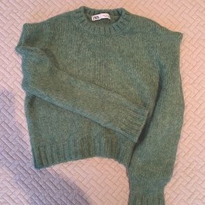 Zara green shoulder detail knit sweater